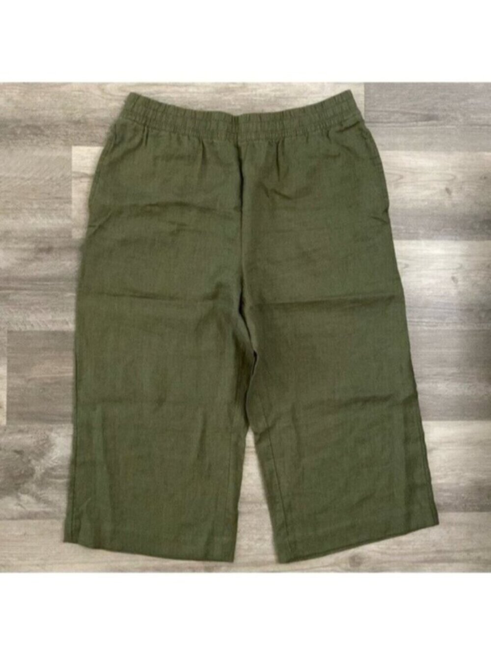 Whistles Pants Womens 14 Olive Green Linen Wide Leg Summer Crop High Waisted